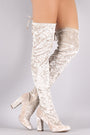 Liliana Velvet Chunky Heel Over The Knee Boots - NoveltyOne