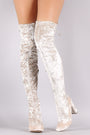 Liliana Velvet Chunky Heel Over The Knee Boots - NoveltyOne