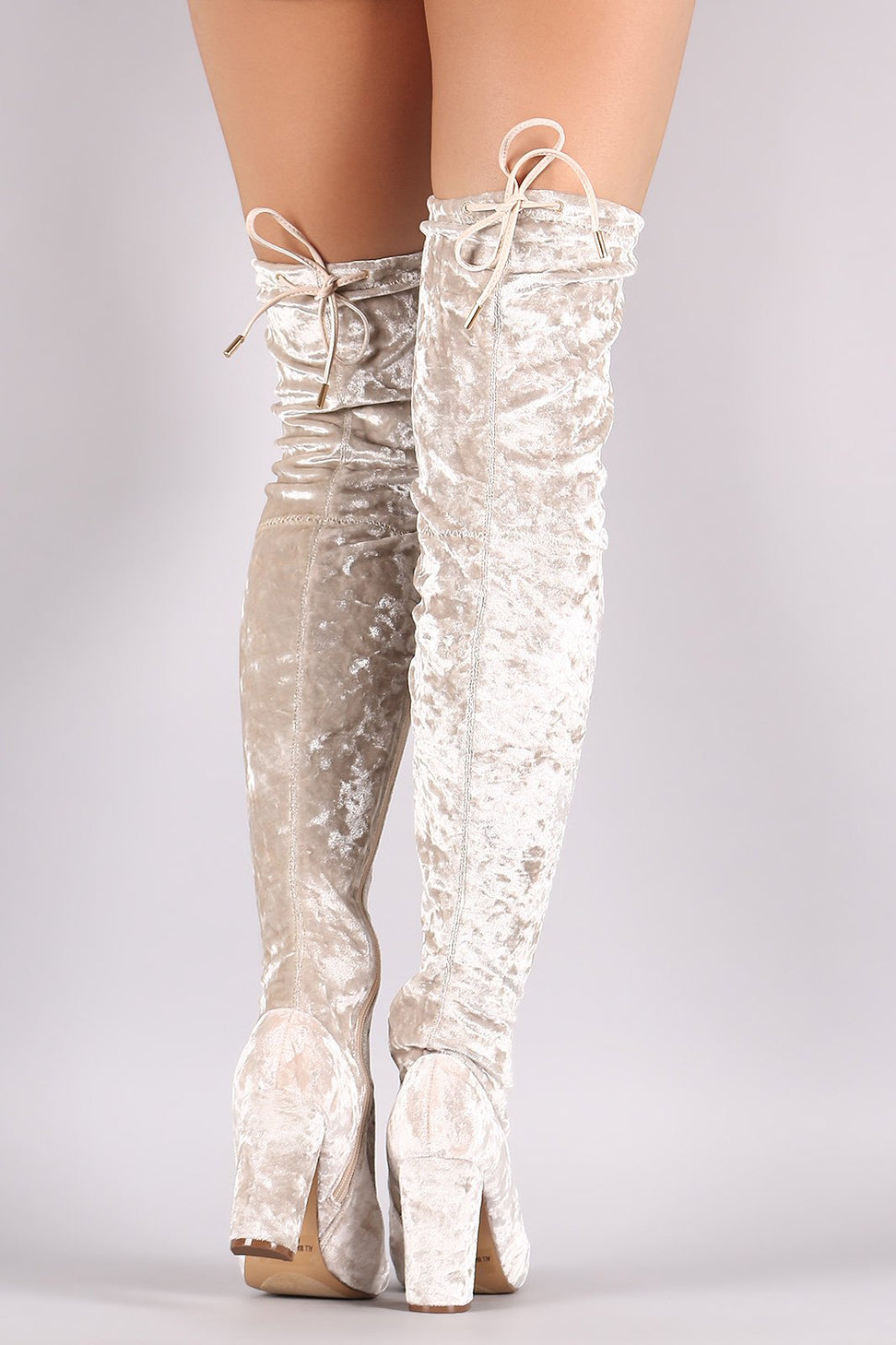 Liliana Velvet Chunky Heel Over The Knee Boots - NoveltyOne