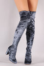 Liliana Velvet Chunky Heel Over The Knee Boots - NoveltyOne