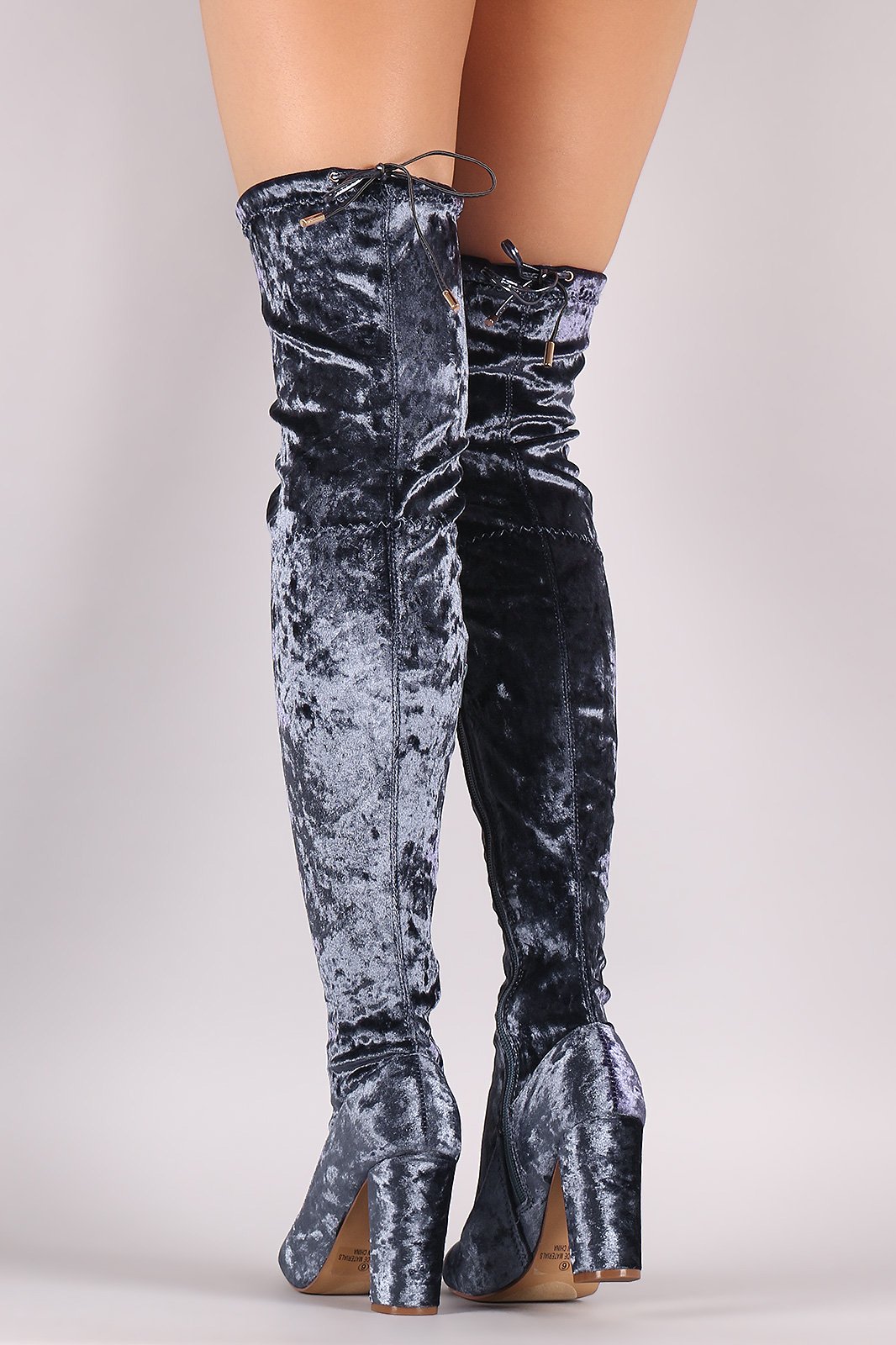 Liliana Velvet Chunky Heel Over The Knee Boots - NoveltyOne