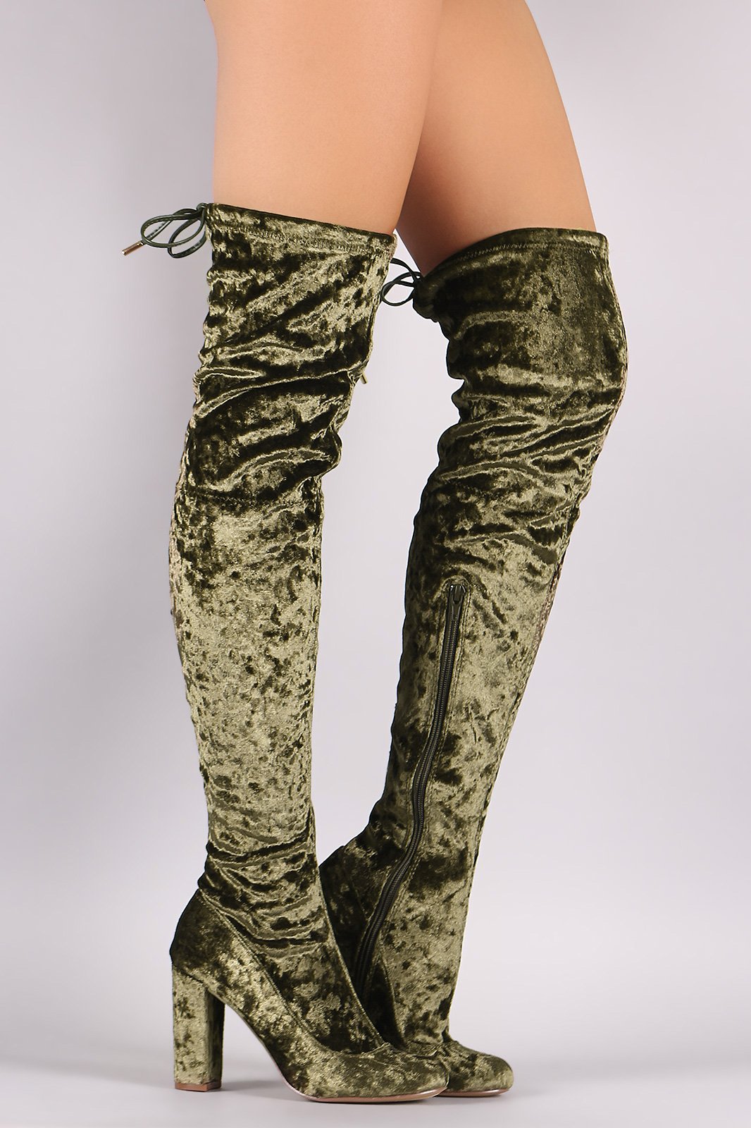 Liliana Velvet Chunky Heel Over The Knee Boots - NoveltyOne