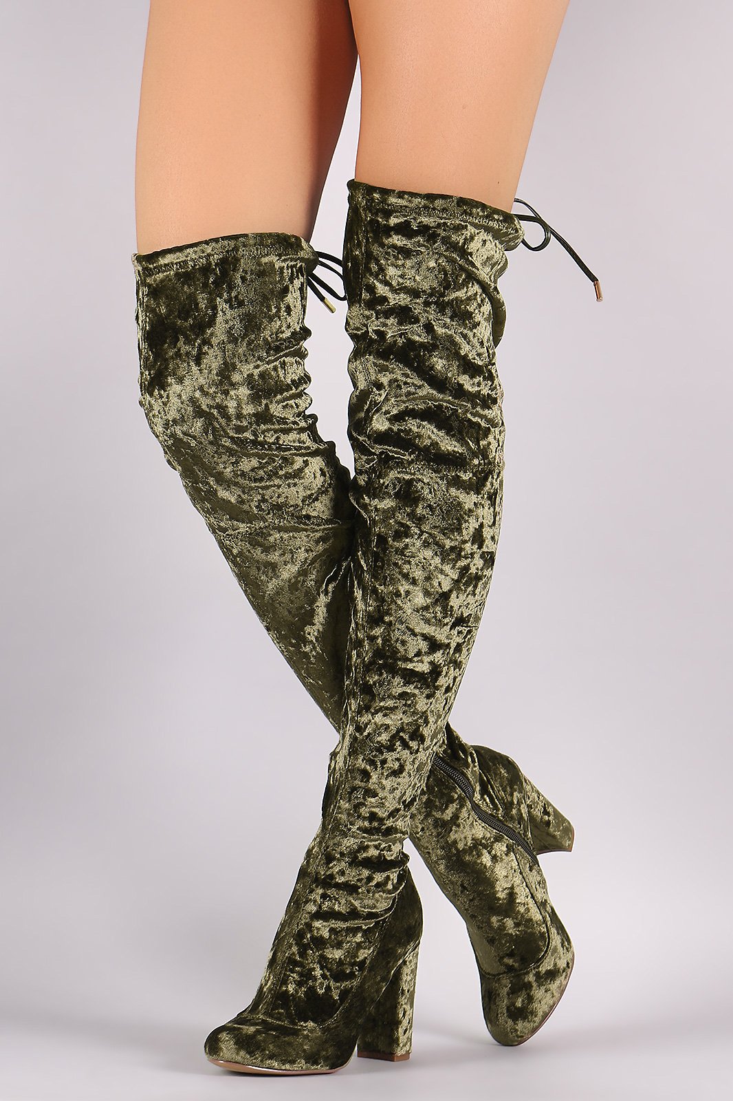 Liliana Velvet Chunky Heel Over The Knee Boots - NoveltyOne