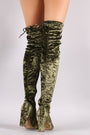 Liliana Velvet Chunky Heel Over The Knee Boots - NoveltyOne