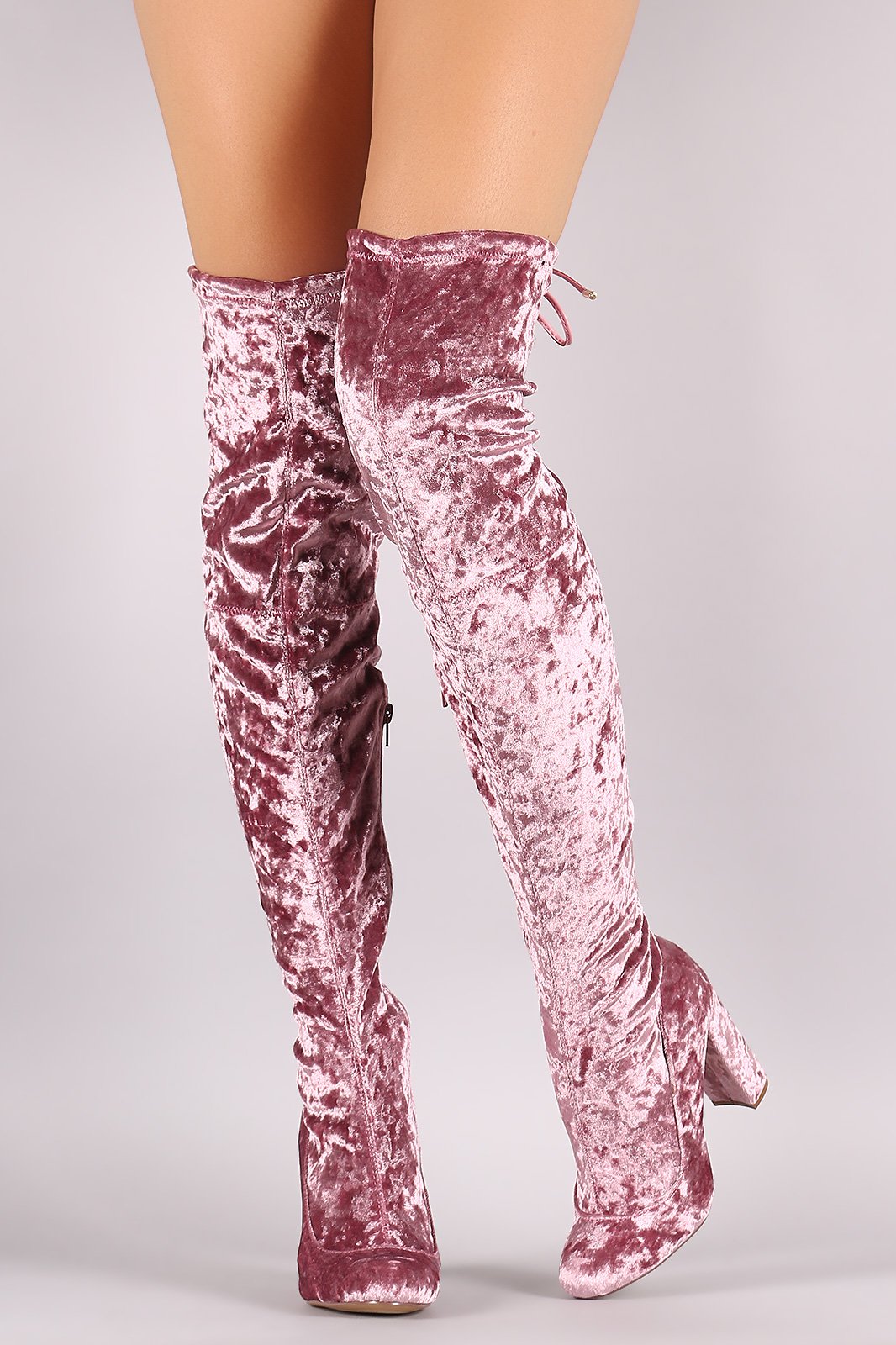 Liliana Velvet Chunky Heel Over The Knee Boots - NoveltyOne