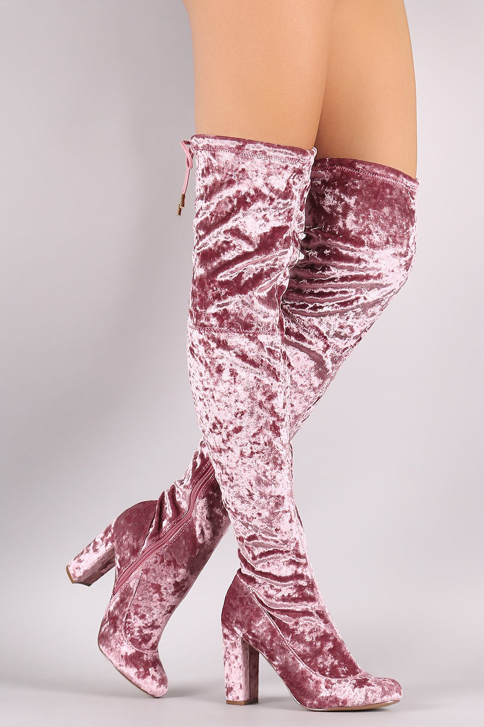 Liliana Velvet Chunky Heel Over The Knee Boots - NoveltyOne