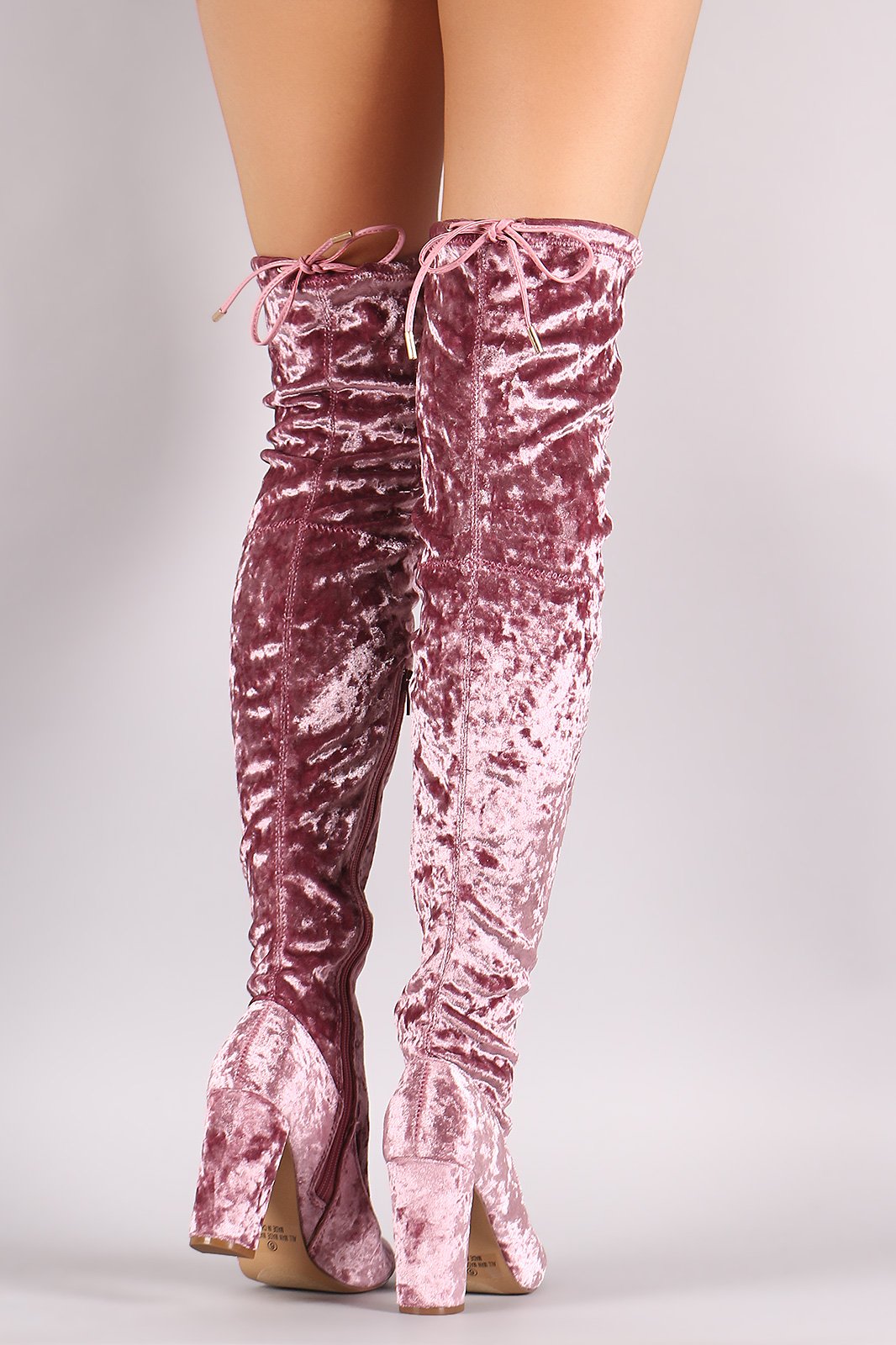 Liliana Velvet Chunky Heel Over The Knee Boots - NoveltyOne