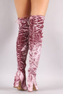 Liliana Velvet Chunky Heel Over The Knee Boots - NoveltyOne