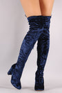 Liliana Velvet Chunky Heel Over The Knee Boots - NoveltyOne