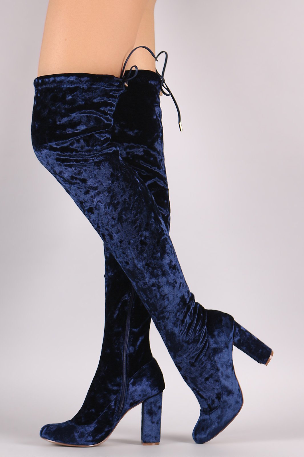 Liliana Velvet Chunky Heel Over The Knee Boots - NoveltyOne