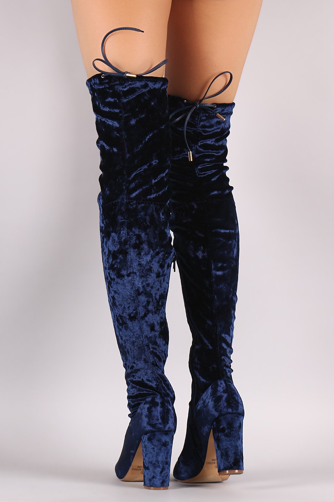 Liliana Velvet Chunky Heel Over The Knee Boots - NoveltyOne