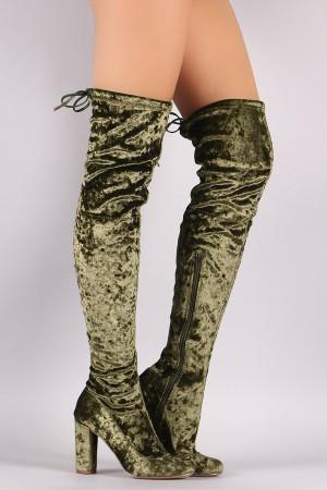 Liliana Velvet Chunky Heel Over The Knee Boots - NoveltyOne