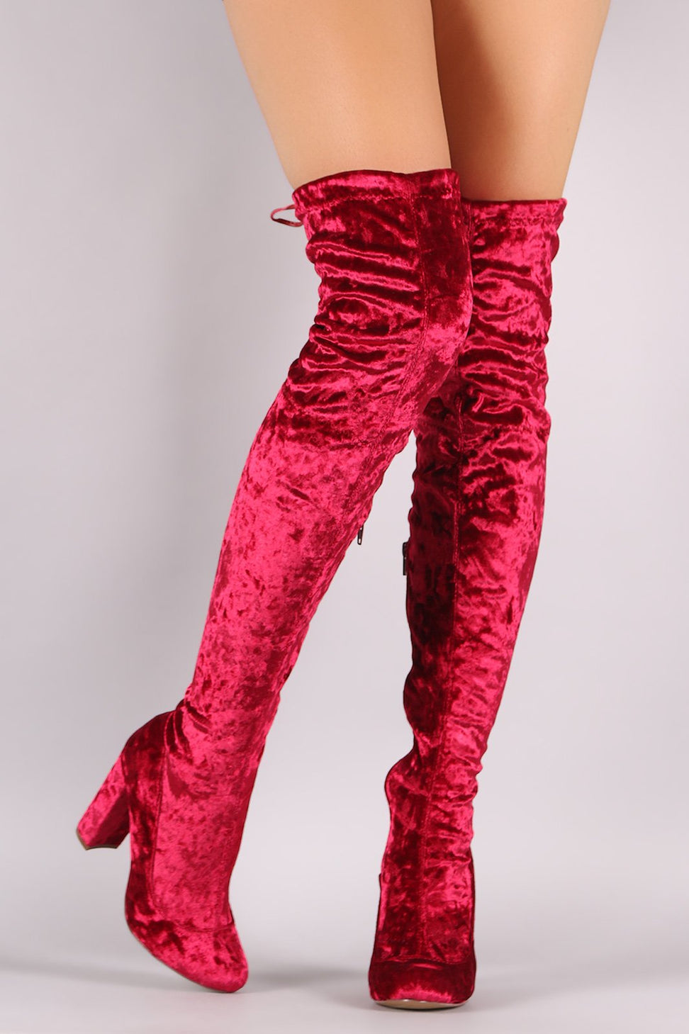 Liliana Velvet Chunky Heel Over The Knee Boots - NoveltyOne