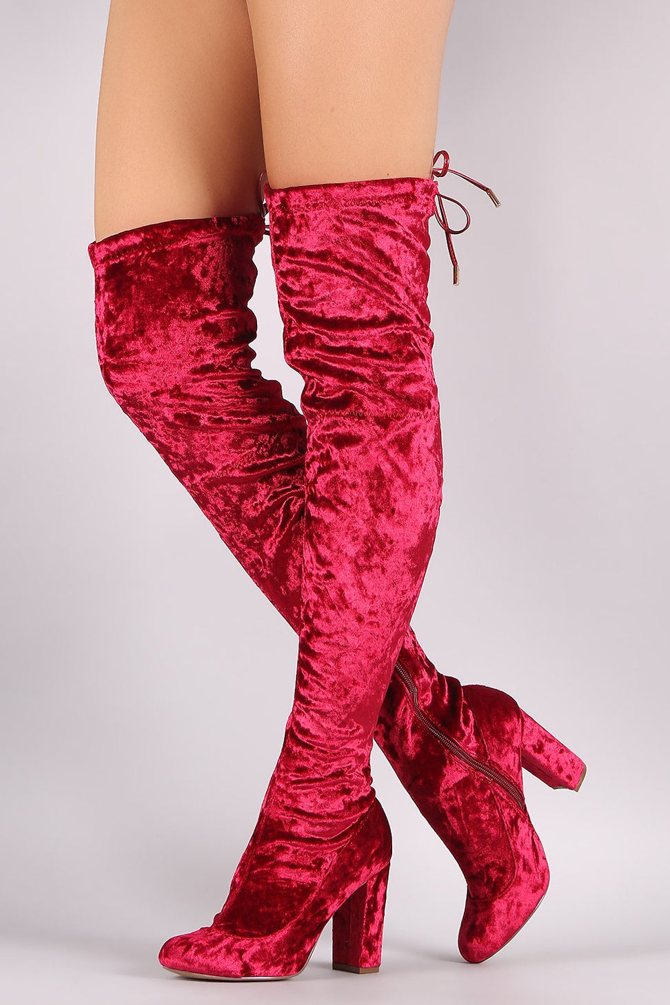 Liliana Velvet Chunky Heel Over The Knee Boots - NoveltyOne