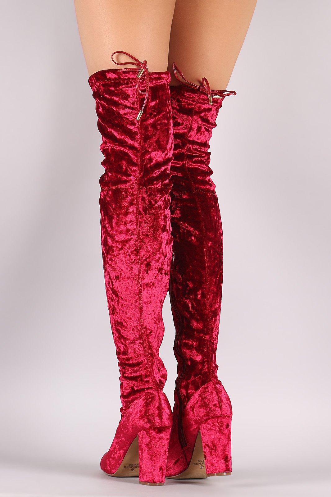 Liliana Velvet Chunky Heel Over The Knee Boots - NoveltyOne