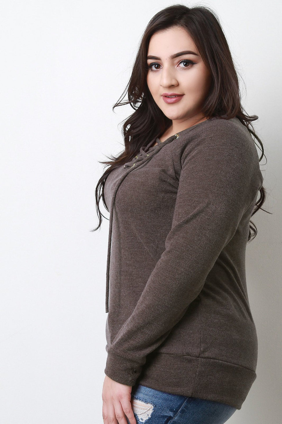 Grommets Lace Up Long Sleeves Top