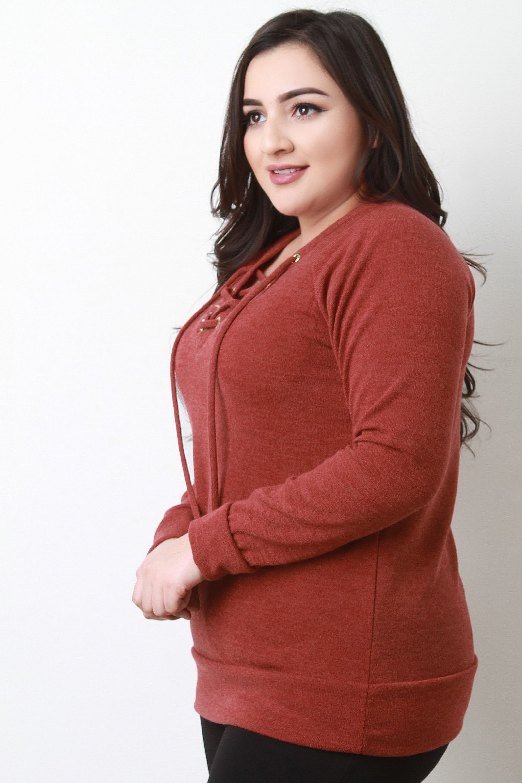 Grommets Lace Up Long Sleeves Top