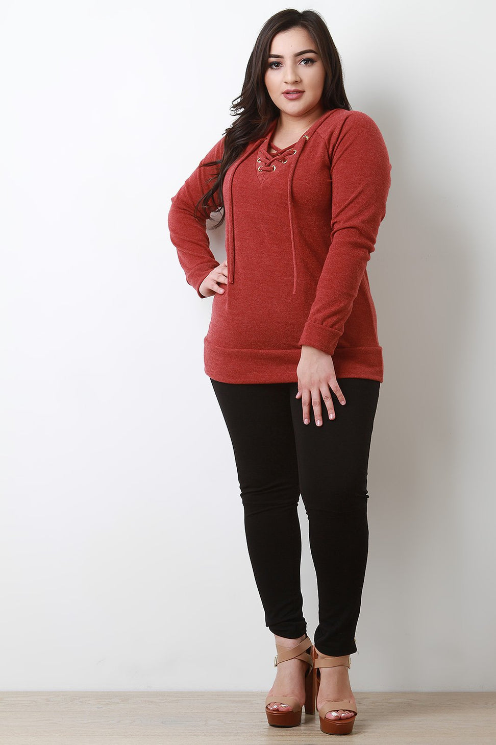 Grommets Lace Up Long Sleeves Top