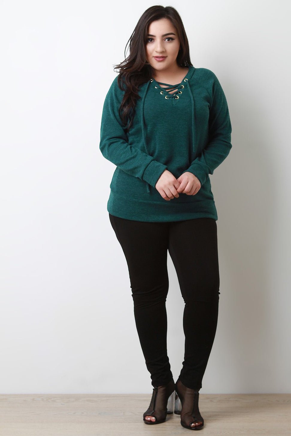 Grommets Lace Up Long Sleeves Top