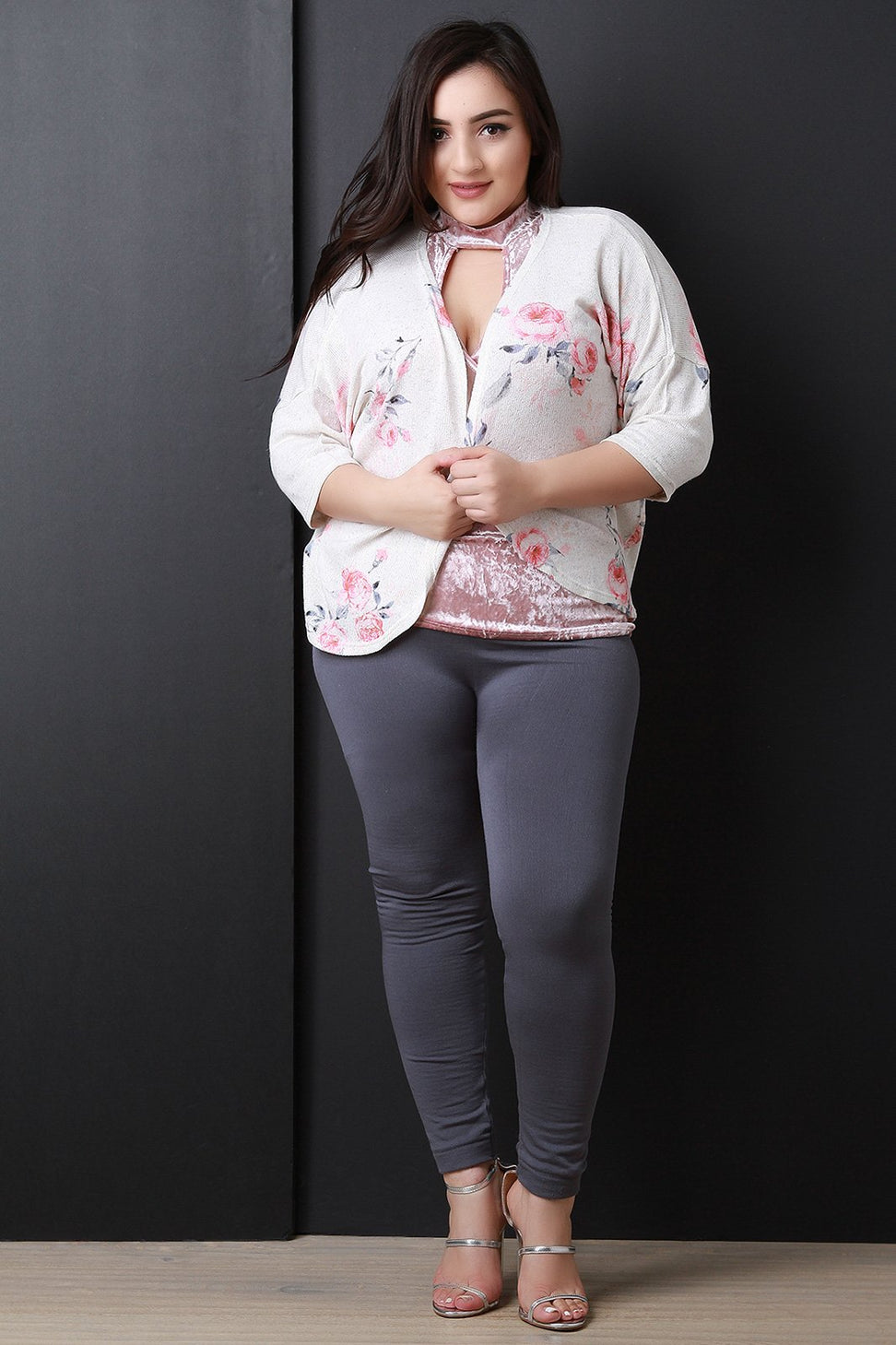 Knit Rose Print Cardigan