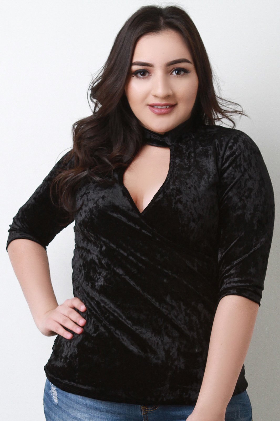 Velvet Keyhole Surplice Top