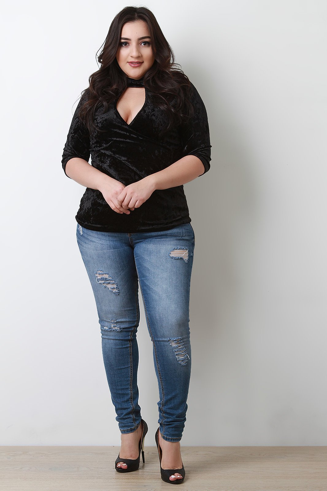 Velvet Keyhole Surplice Top