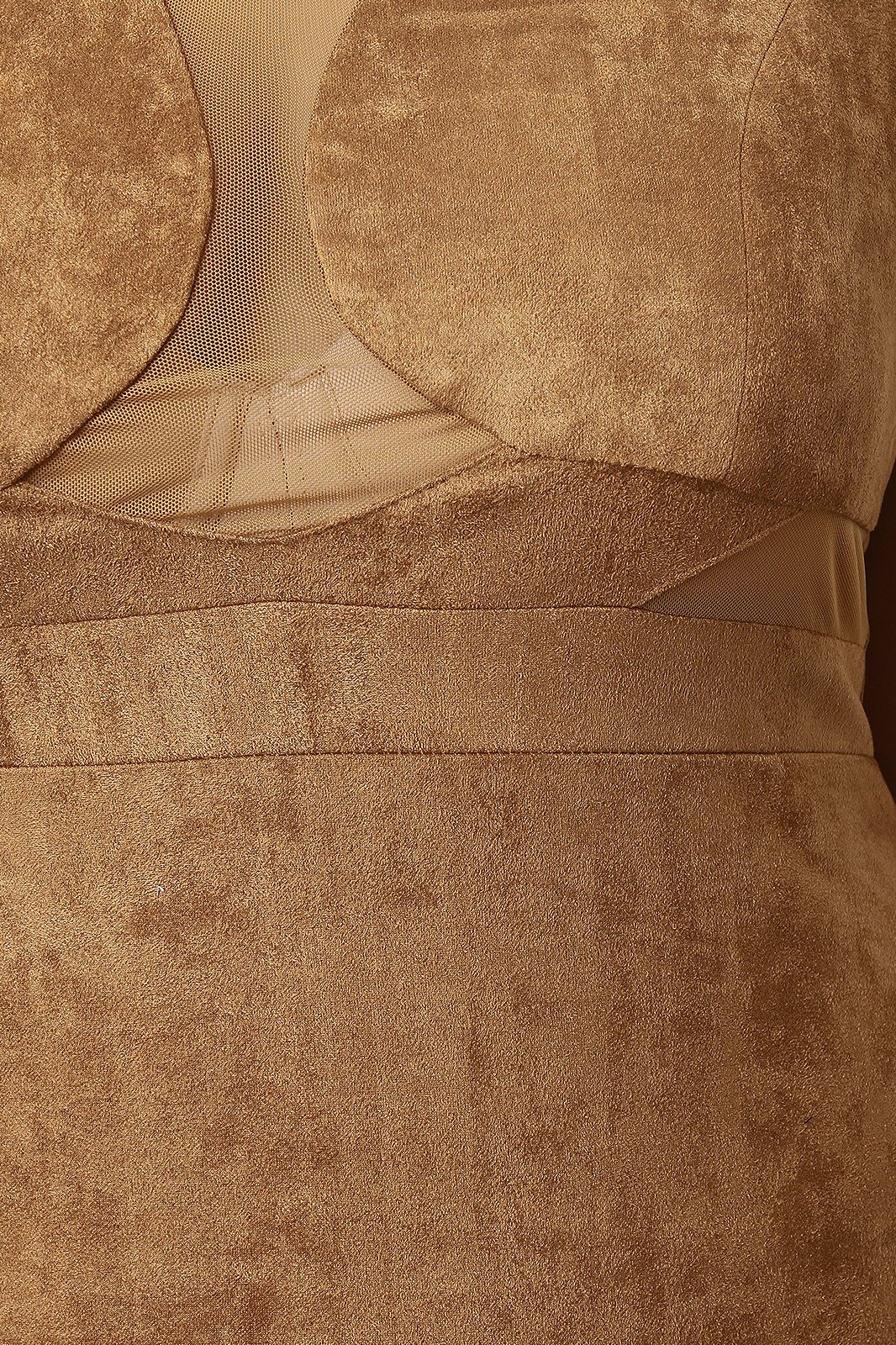 Vegan Suede Mesh Inset Sleeveless Bodycon Dress