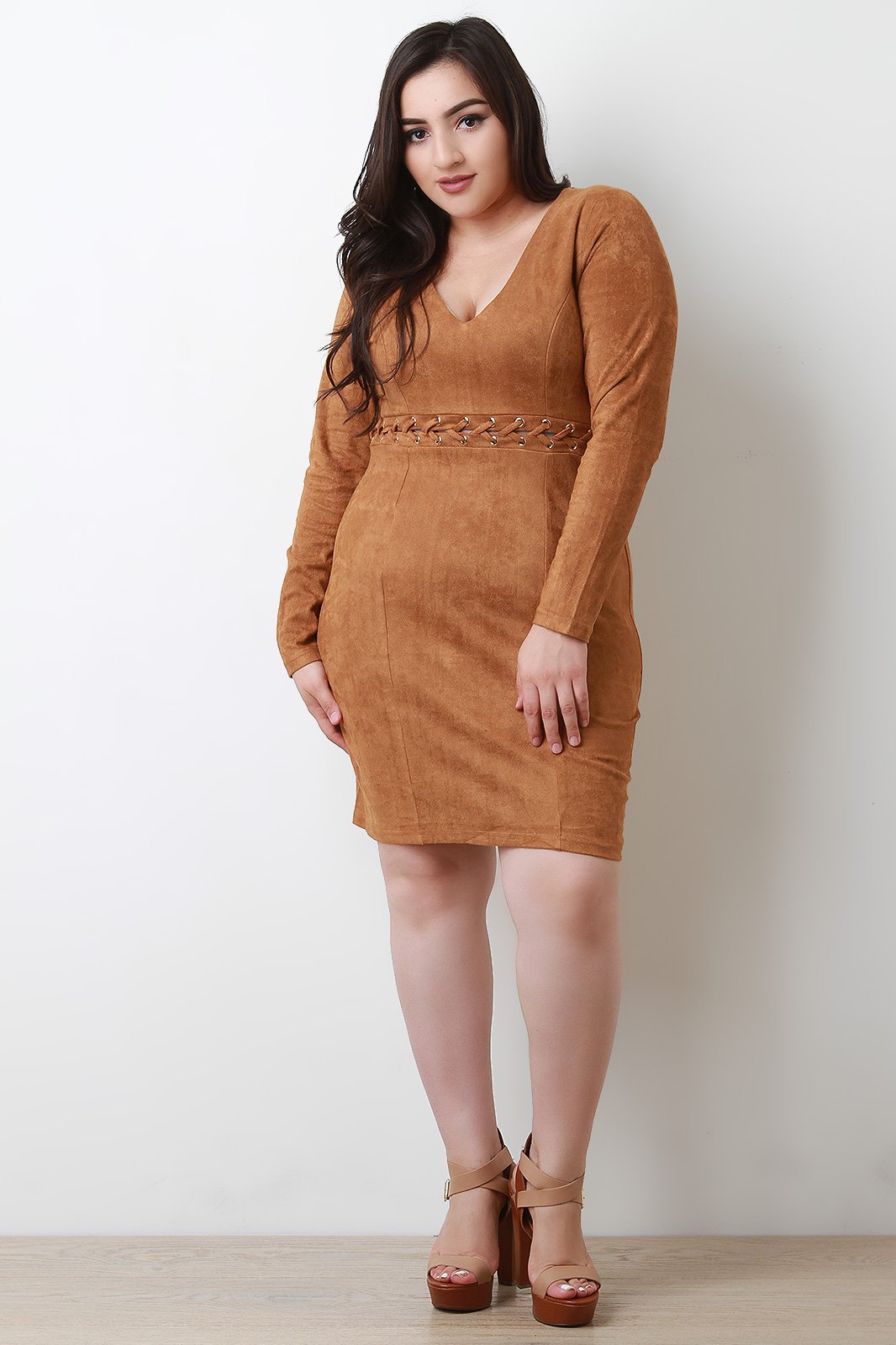 Laced At The Waist Long Sleeve Dress