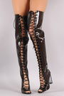 Clear Lace Up Chunky Heeled Over-The-Knee Boots