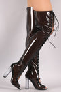 Clear Lace Up Chunky Heeled Over-The-Knee Boots