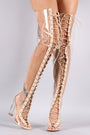 Clear Lace Up Chunky Heeled Over-The-Knee Boots