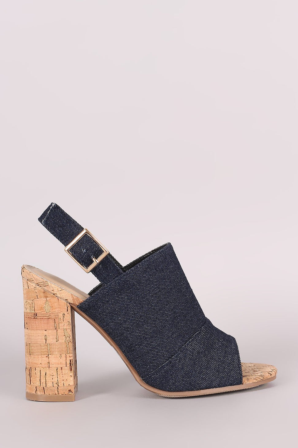 Denim Slingback Mule Cork Chunky Heel - NoveltyOne
