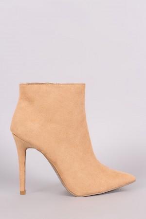 Qupid Suede Pointy Toe Stiletto Booties