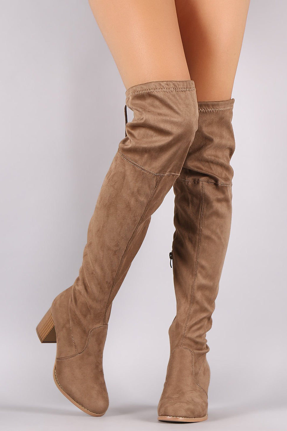 Suede OTK Drawstring Fitted Block Heeled Boots
