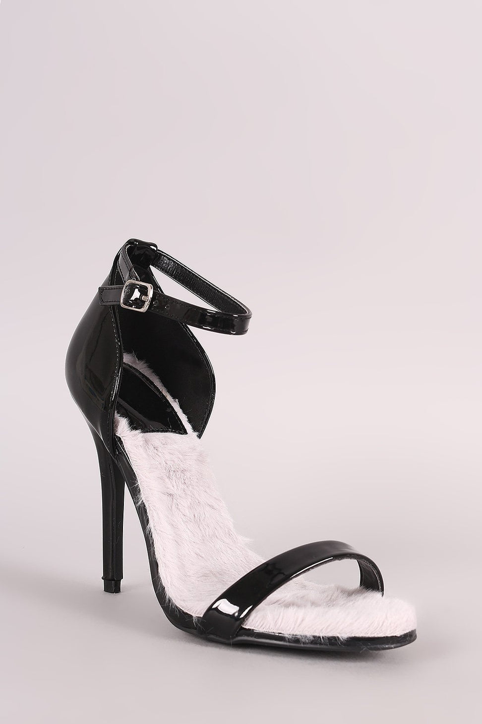 Qupid Ankle Strap Open Toe Patent Stiletto Heel