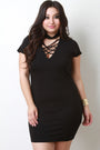 Lattice Yoke Mock Neck Bodycon Dress