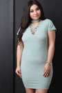 Lattice Yoke Mock Neck Bodycon Dress