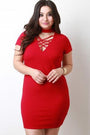 Lattice Yoke Mock Neck Bodycon Dress