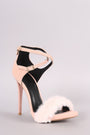 Qupid Nubuck Faux Fur Band Crisscross Ankle Strap Stiletto Heel