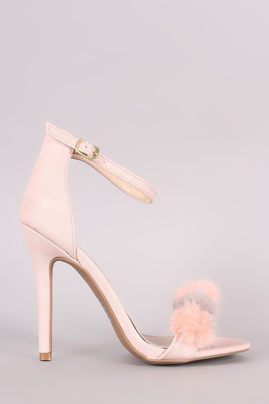 Qupid Lizard Pom Pom Band Ankle Strap Stiletto Heel
