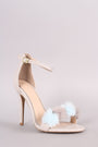 Qupid Lizard Pom Pom Band Ankle Strap Stiletto Heel