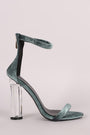 Velvet Ankle Strap Rounded Clear Heel