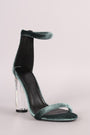 Velvet Ankle Strap Rounded Clear Heel