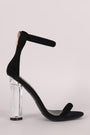 Velvet Ankle Strap Rounded Clear Heel