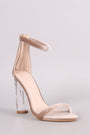 Velvet Ankle Strap Rounded Clear Heel