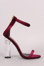 Velvet Ankle Strap Rounded Clear Heel