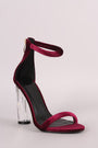 Velvet Ankle Strap Rounded Clear Heel