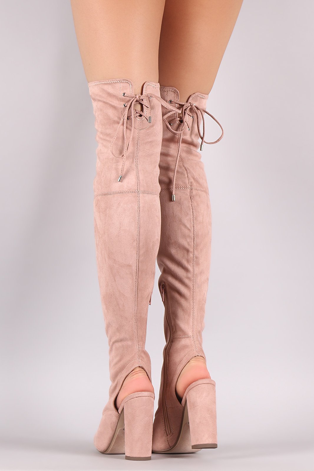 Delicious Suede Corset Lace Up Chunky Heeled Boots