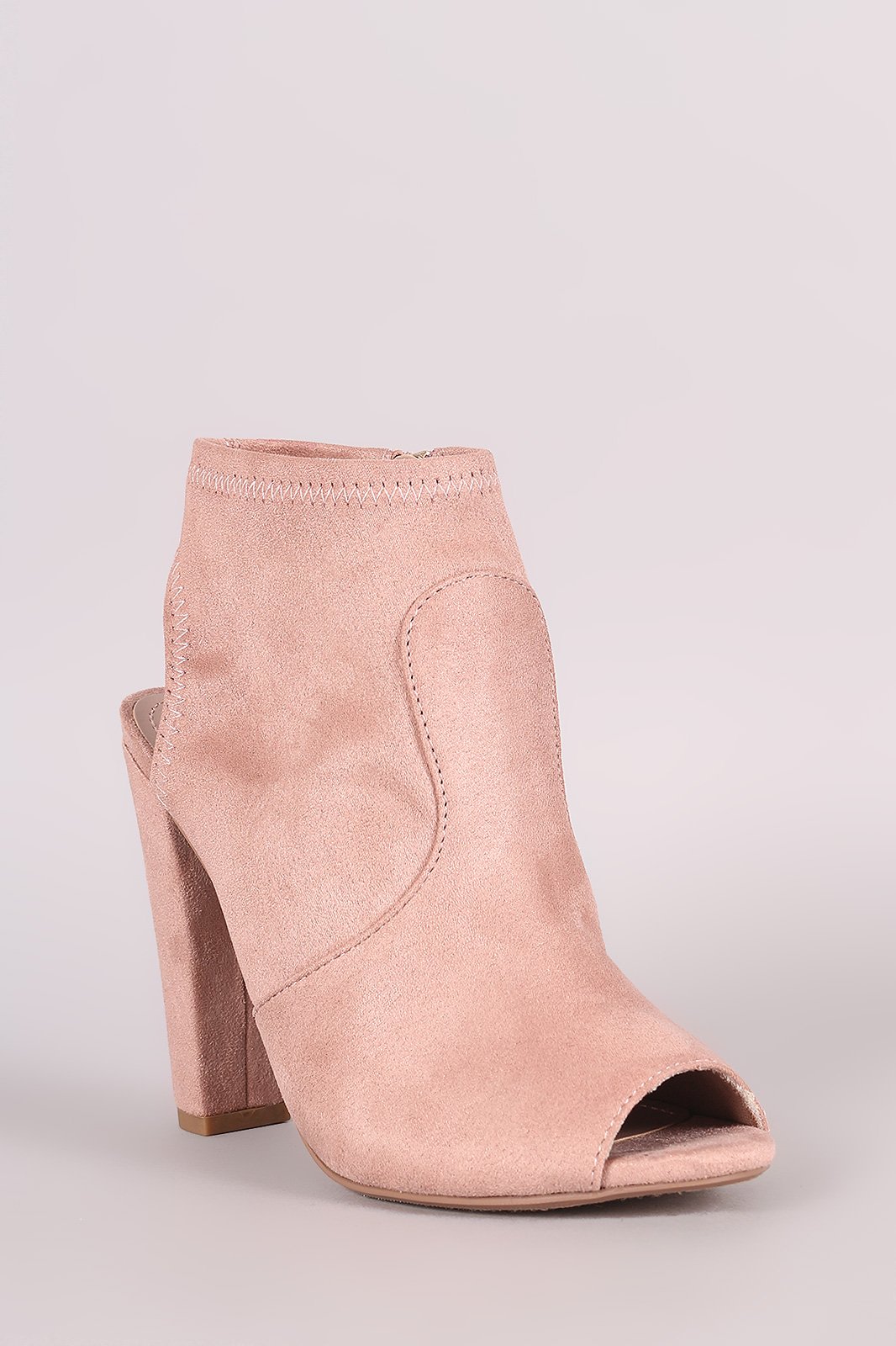Delicious Suede Peep Toe Chunky Heeled Ankle Boots
