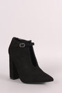 Suede Front Cutout Buckle Chunky Heel Bootie